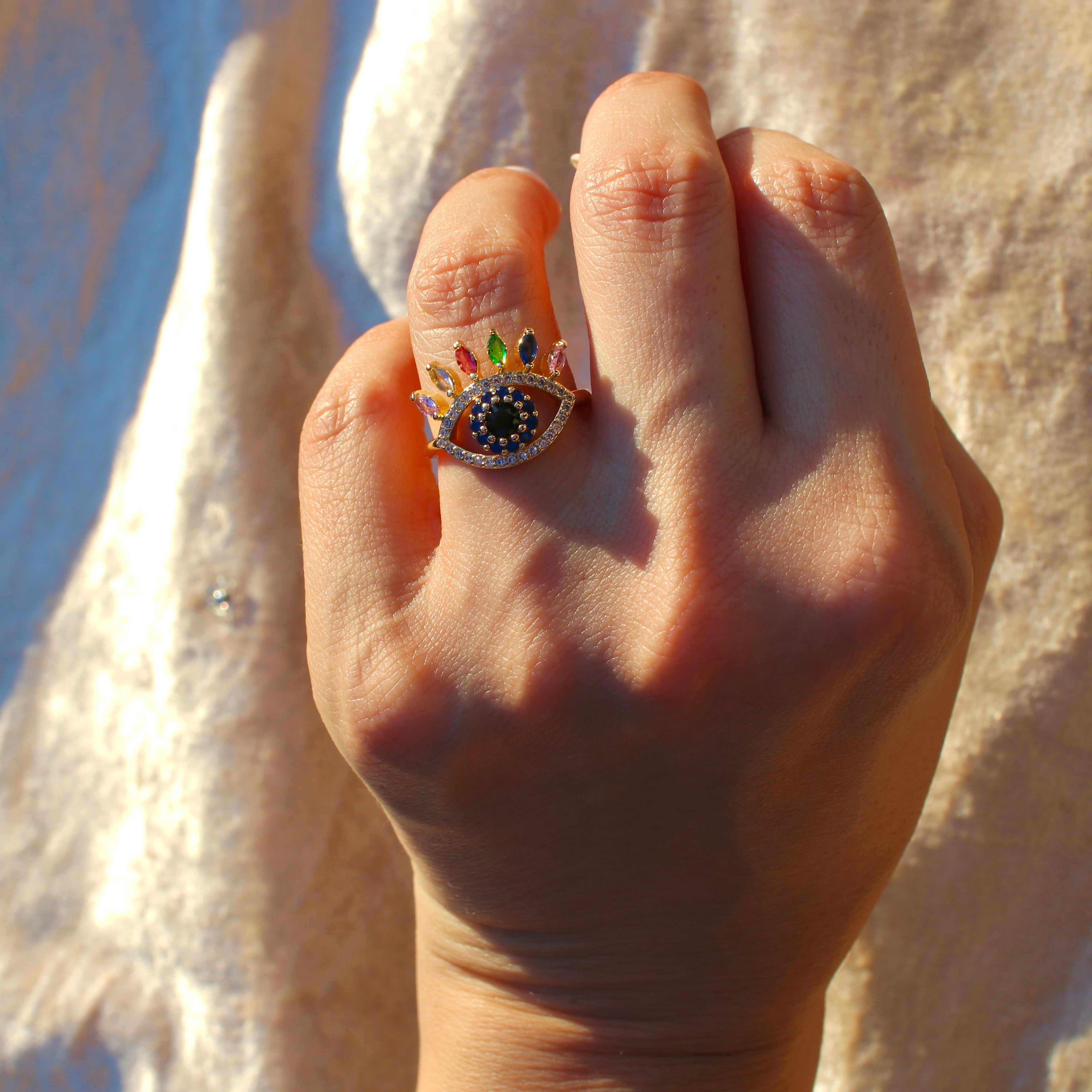 Evil Eye Ring with Gem Stones