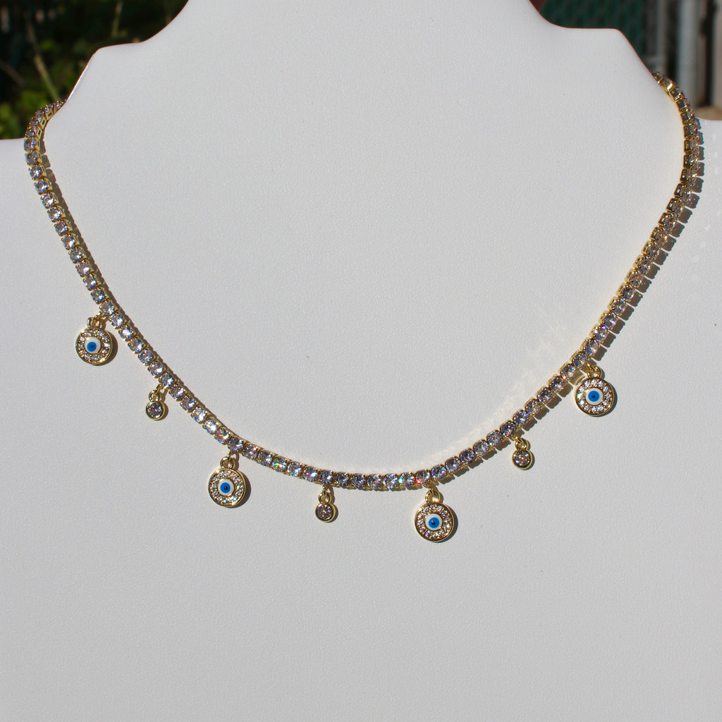 Tennis Chain Round Evil Eye Necklace