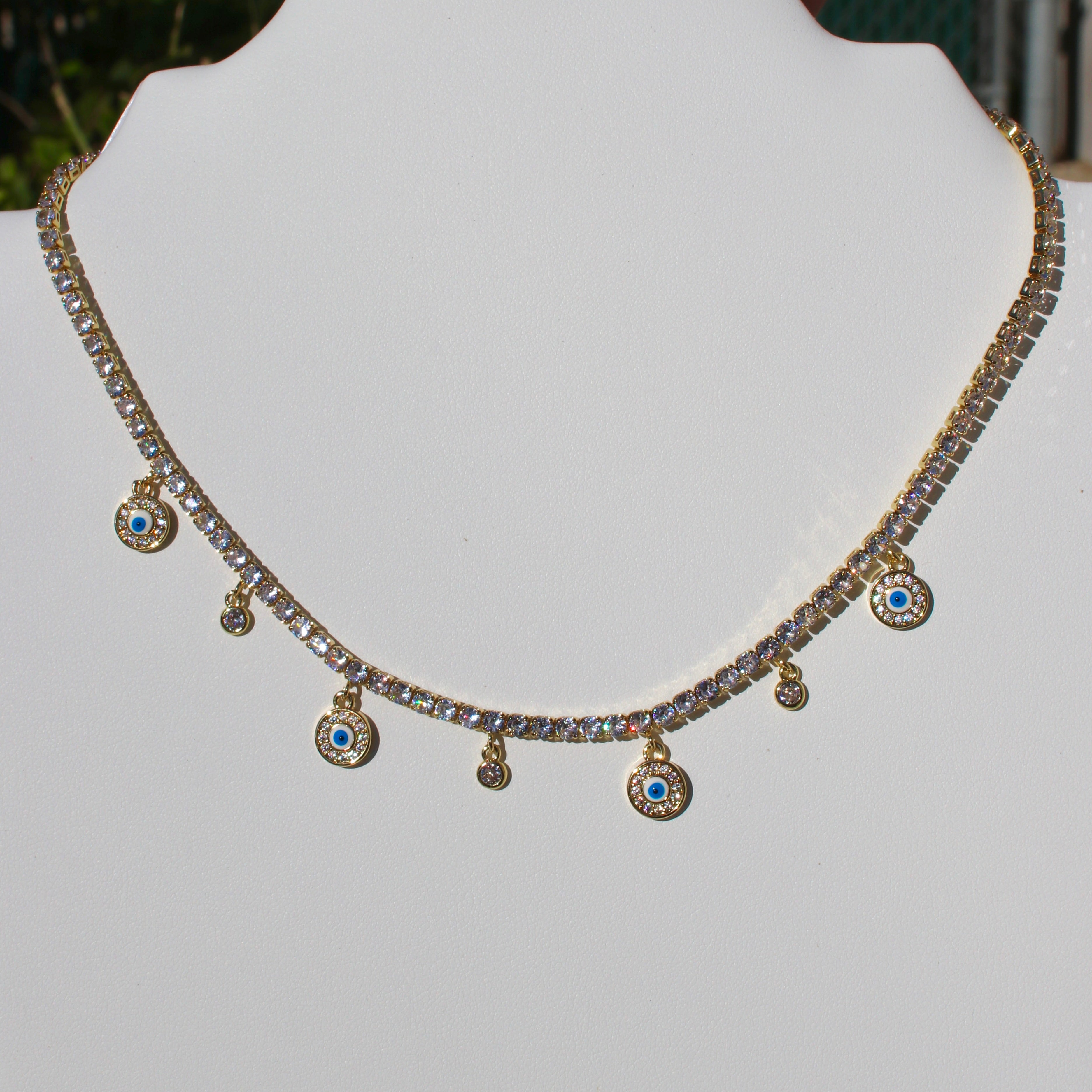 Tennis Chain Round Evil Eye Necklace