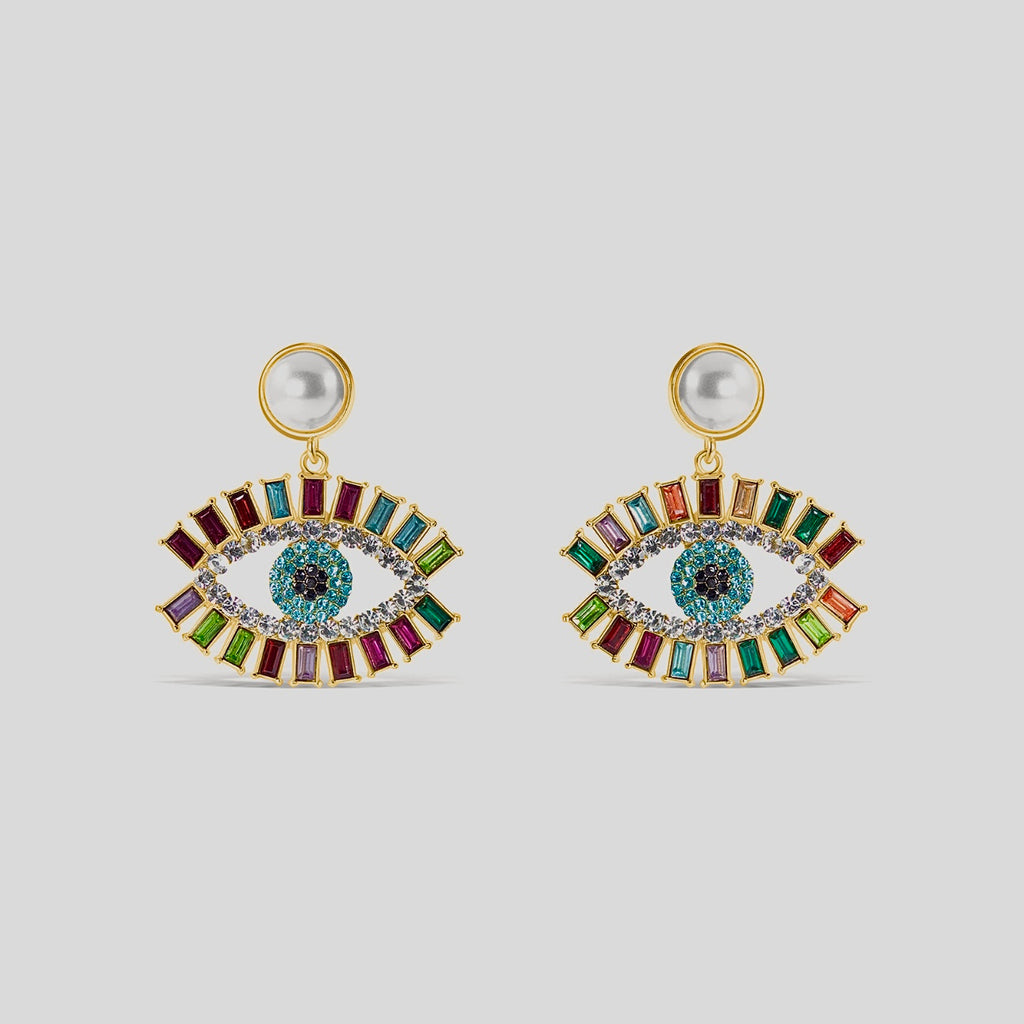 Multicolored Pearl Eye Earrings