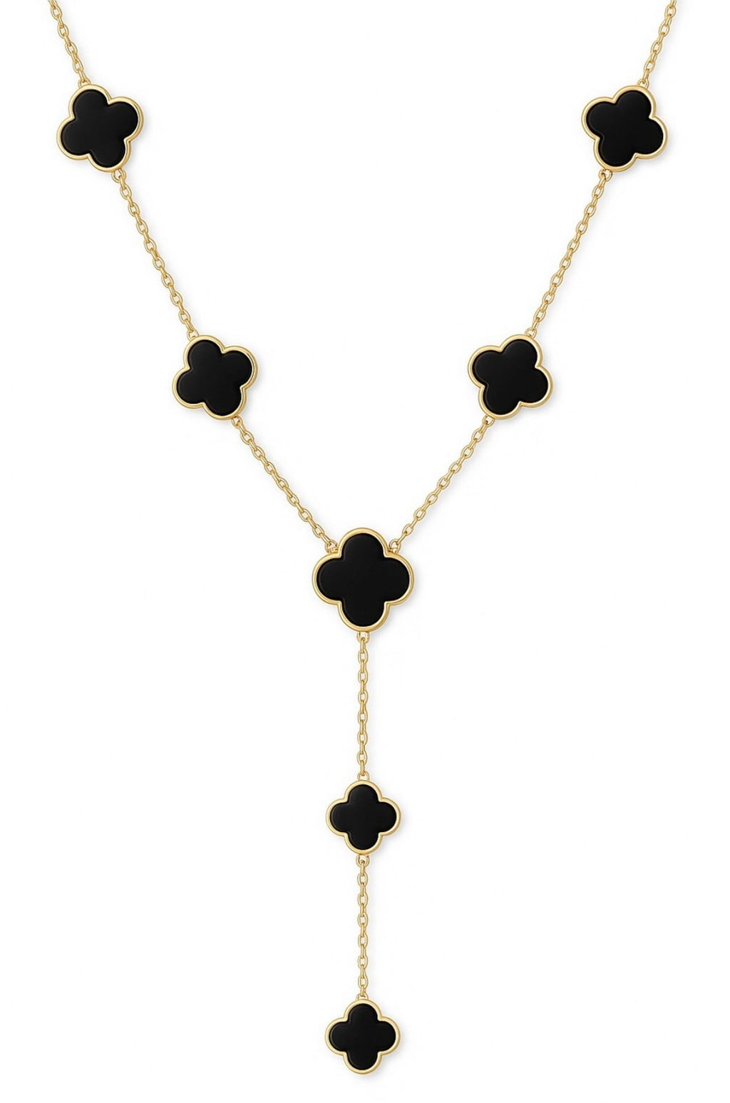 Black and Gold clover Cascade Lariat Necklace