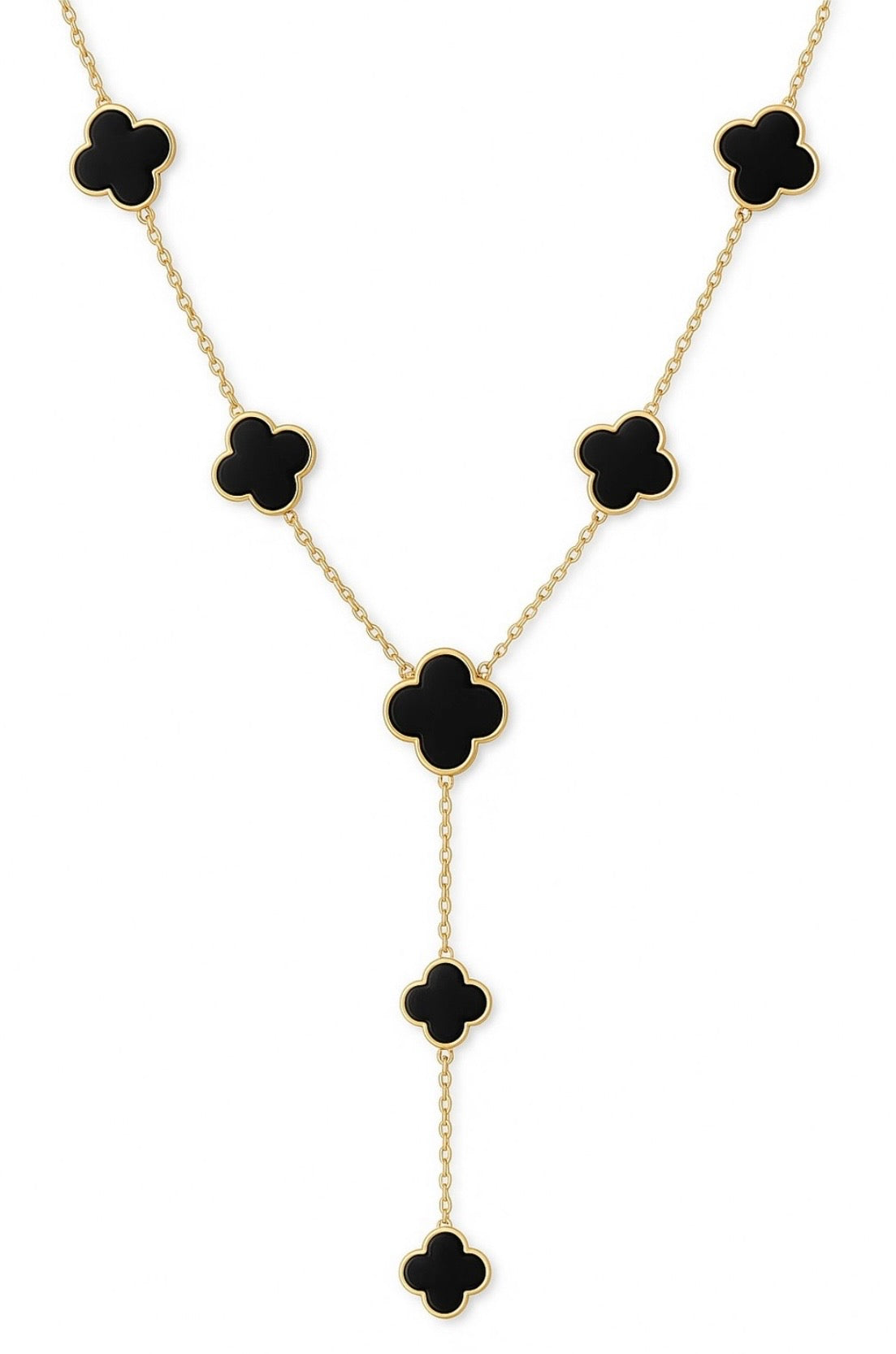 Black and Gold clover Cascade Lariat Necklace