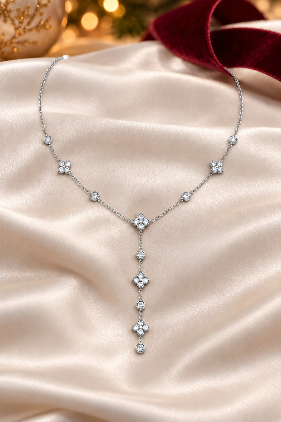Silver Fleur Lariat Necklace