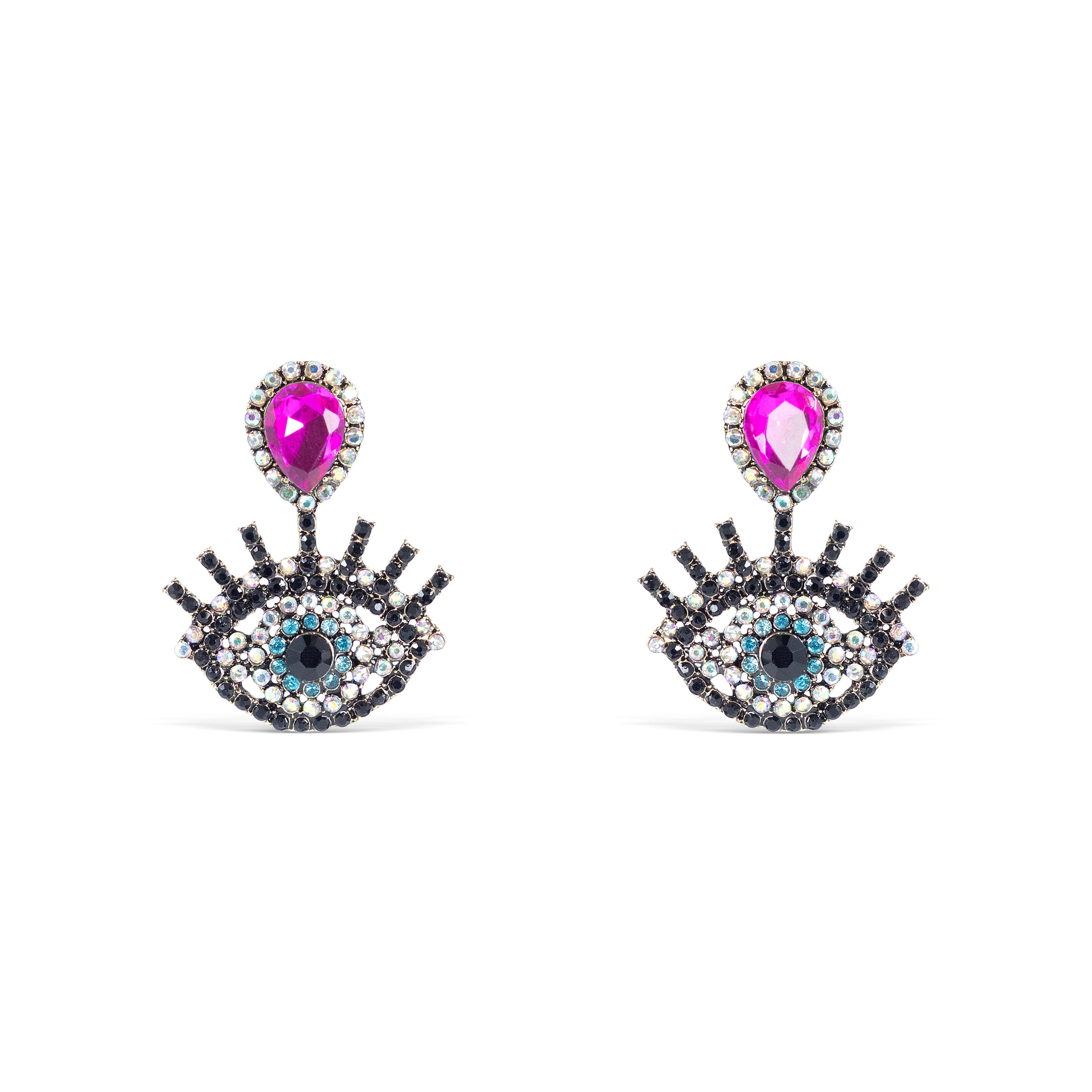 Pink Diamond-studded Evil Eye Earrings