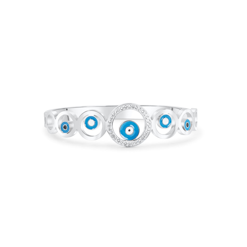 Silver & Blue Evil Eye Bangle