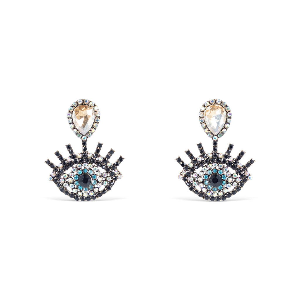 White Diamond-studded Evil Eye Earrings