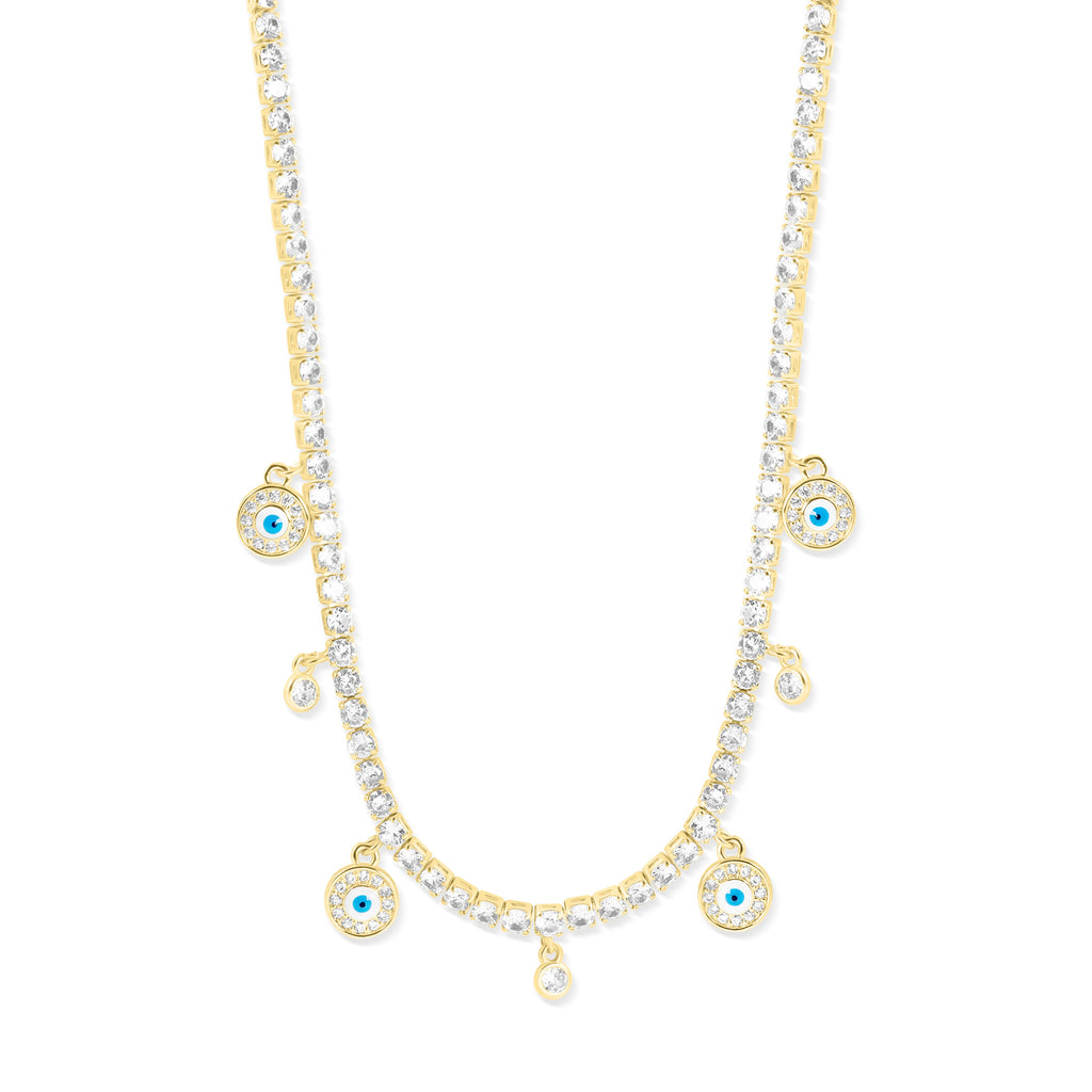 Tennis Chain Round Evil Eye Necklace