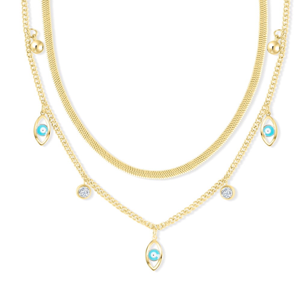 Evil Eye Rhinestones Layered Necklace
