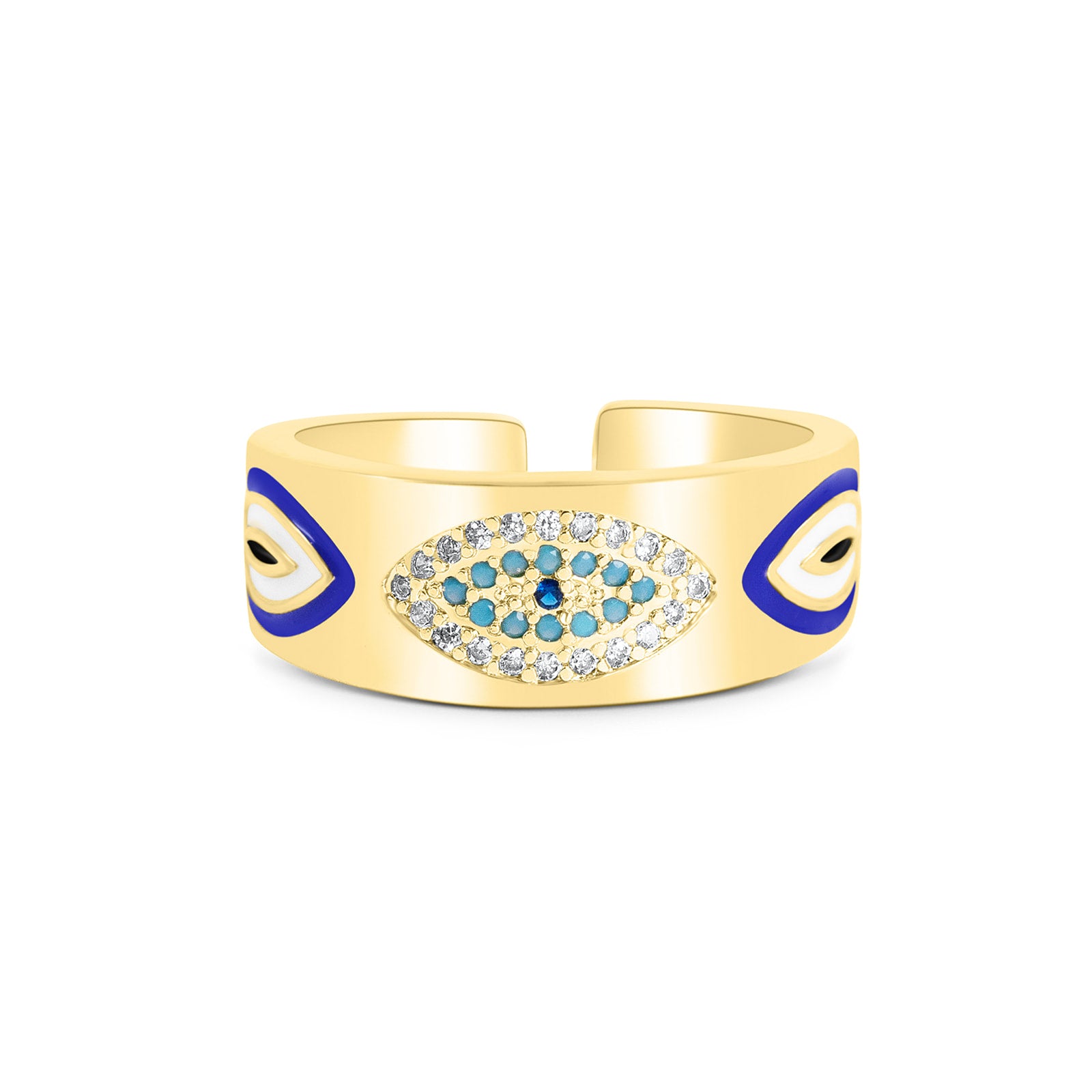 Elegant round evil eye ring