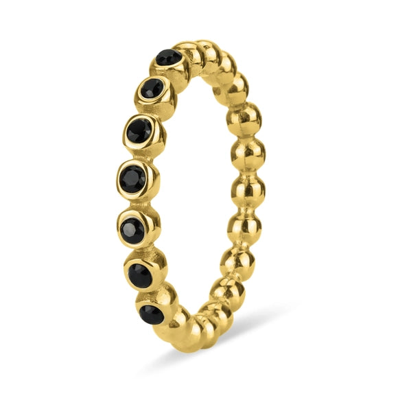 18k Gold Coated White Beaded Stacking Ring