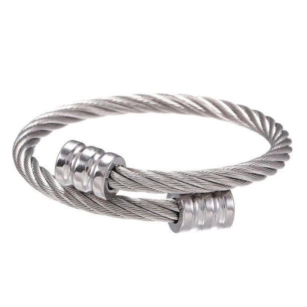 Stainless Steel Winding Geometric Men's Silver Bangle