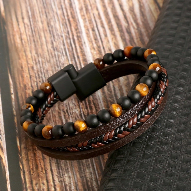 Gemstone Men's Leather Bracelet