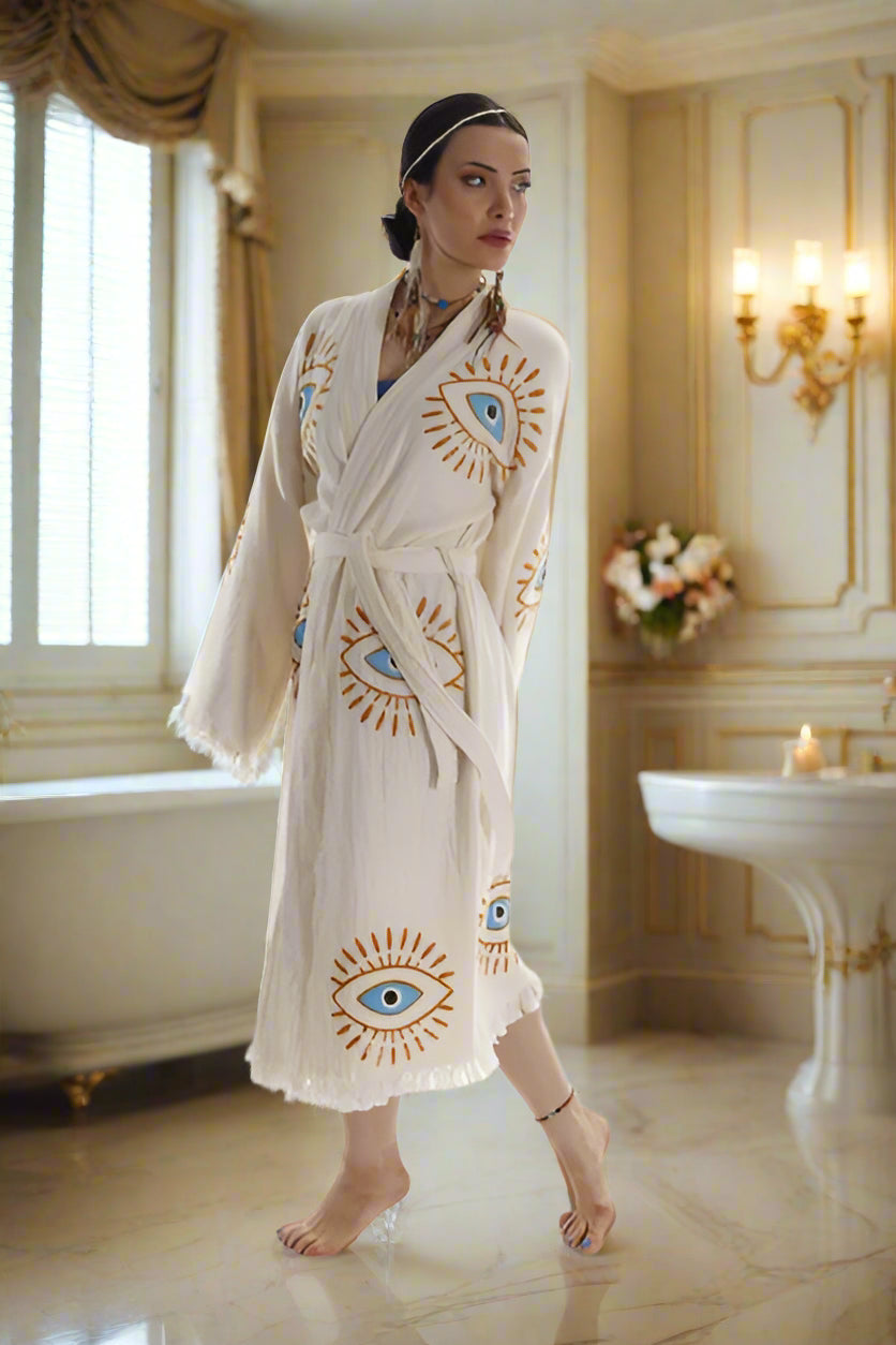 evil eye bathrobe for women boho chic 
