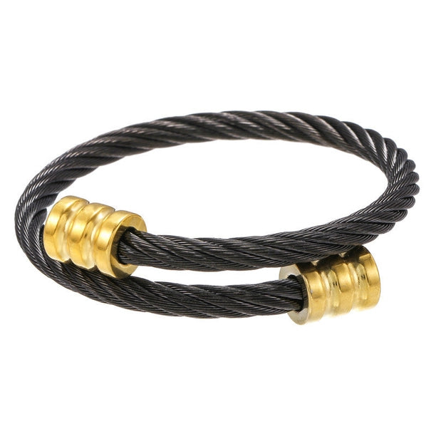 Stainless Steel Winding Geometric Men's Black & Gold Bangle
