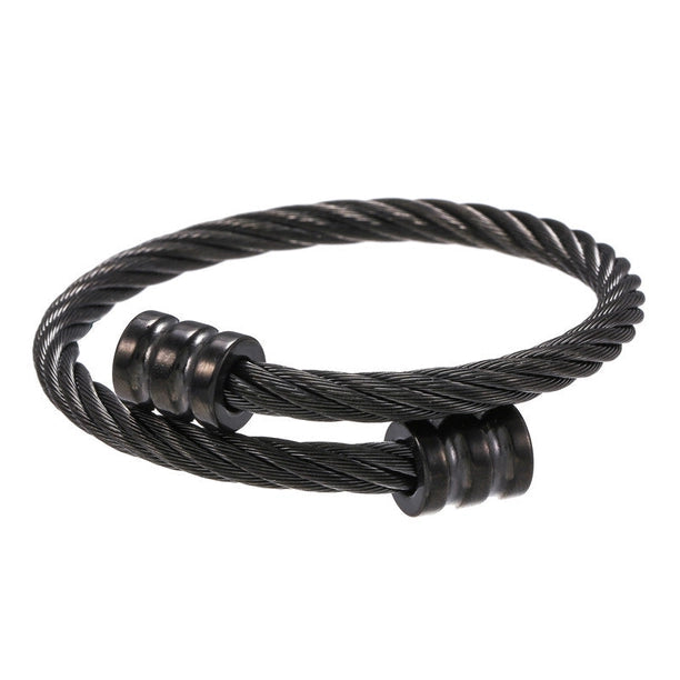 Stainless Steel Winding Geometric Men's Black Bangle
