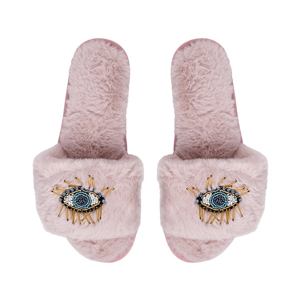 Black Beaded Evil Eye Slippers