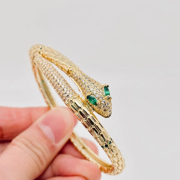 Snake Inlaid Cubic Zirconia Opening Bangle Bracelet