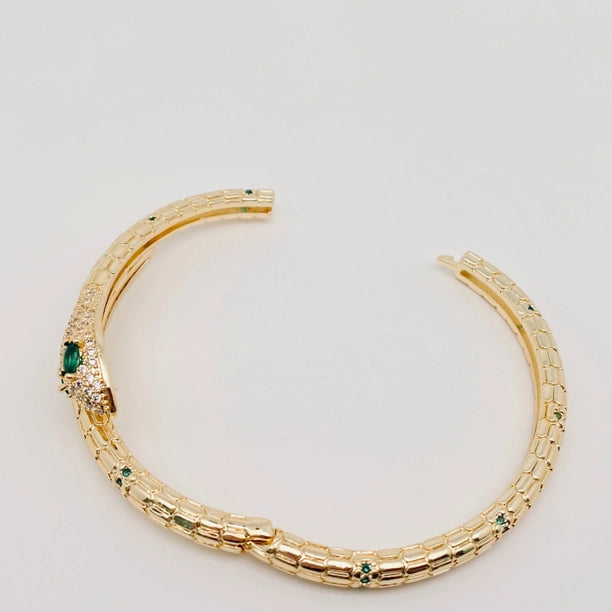 Snake Inlaid Cubic Zirconia Opening Bangle Bracelet